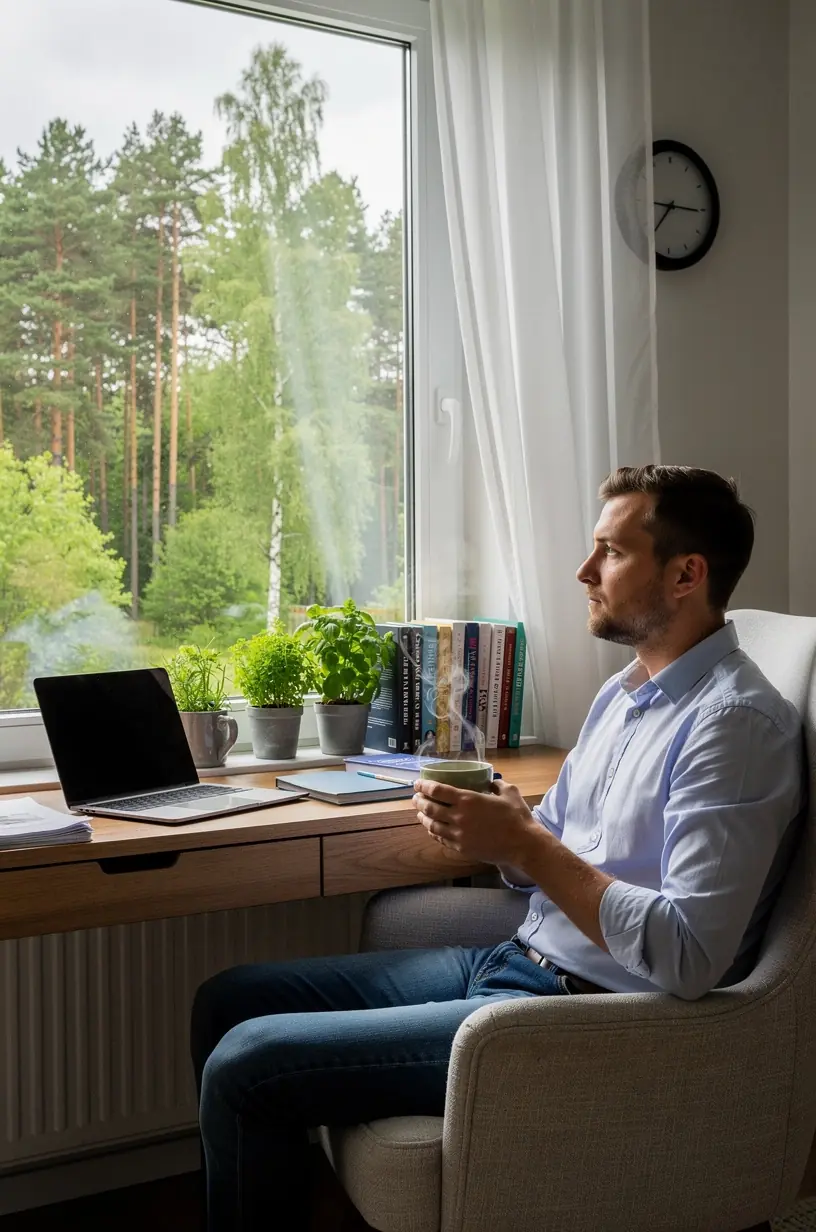 Žolelių arbatos pakeliai ir natūralūs ingredientai išdėstyti ant virtuvės stalo.