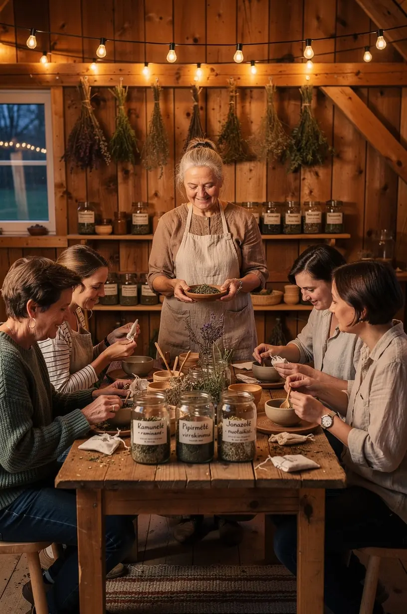 Ranka laiko arbatinuką, iš kurio liejasi šilta vaistažolių arbata.